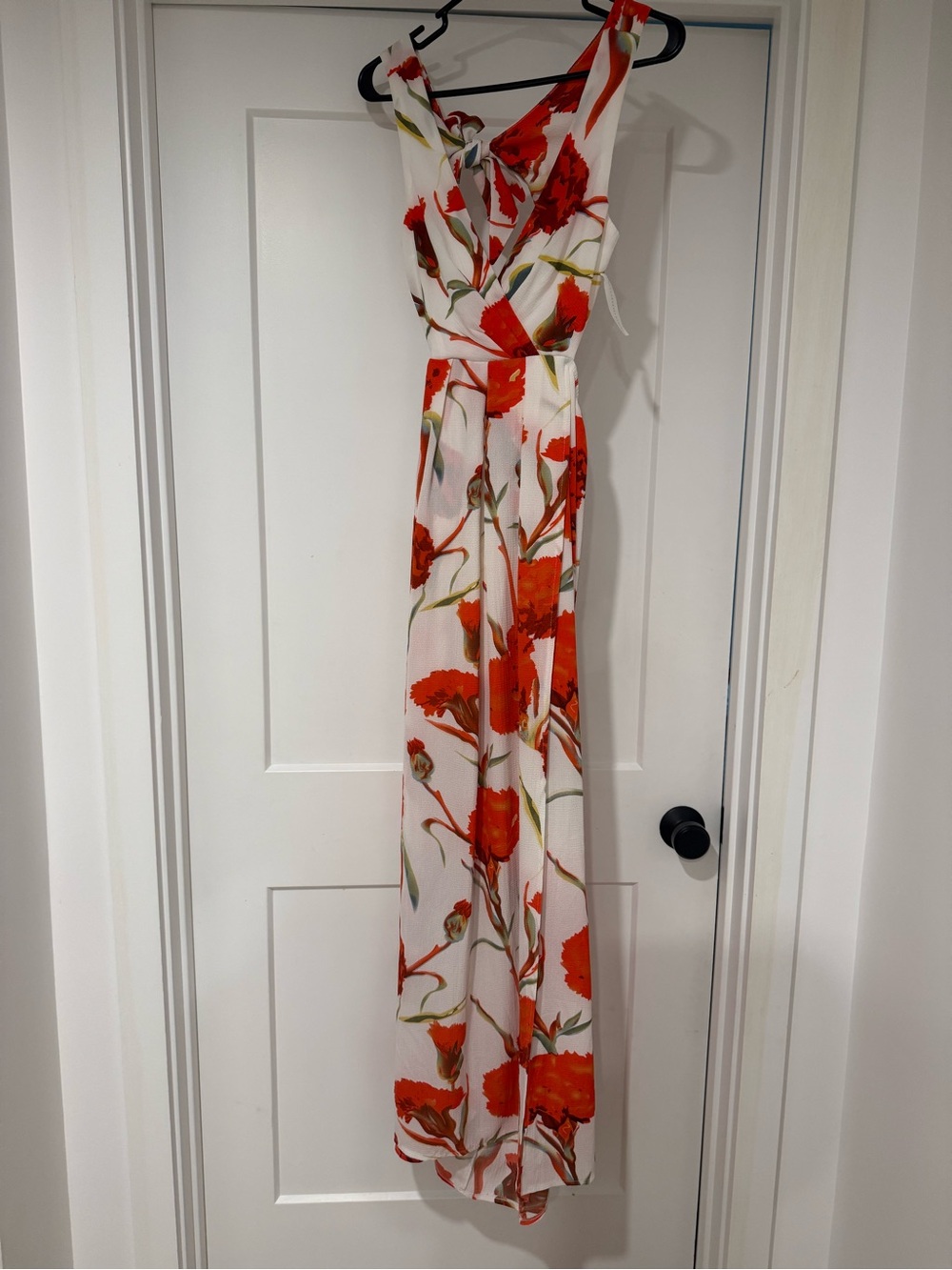 Luxxel White Maxi Dress with Orange & Red Floral Print - Medium
